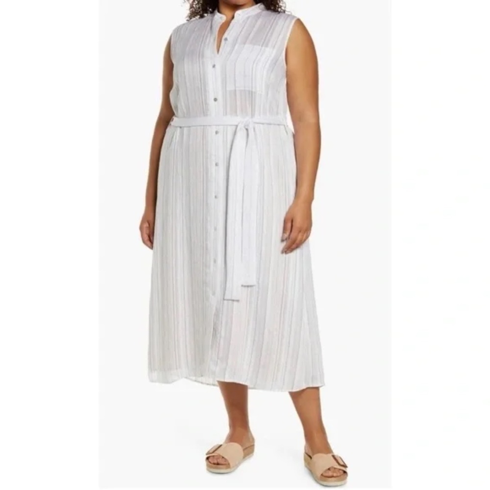 Vince Stripe Sleeveless Shirt Dress Optic White And Black Size 3x New Nwt